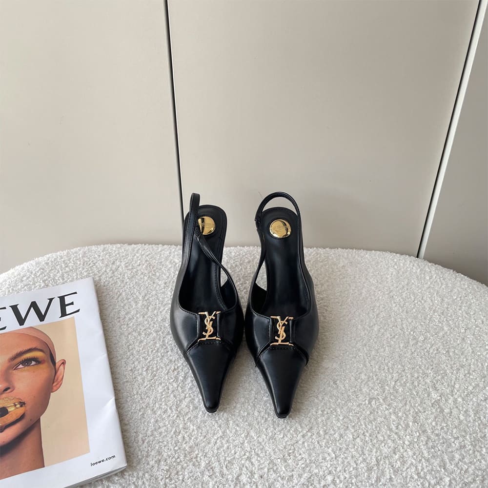 YSL Babylone Breteuil Slingback Pumps in Smooth Leather