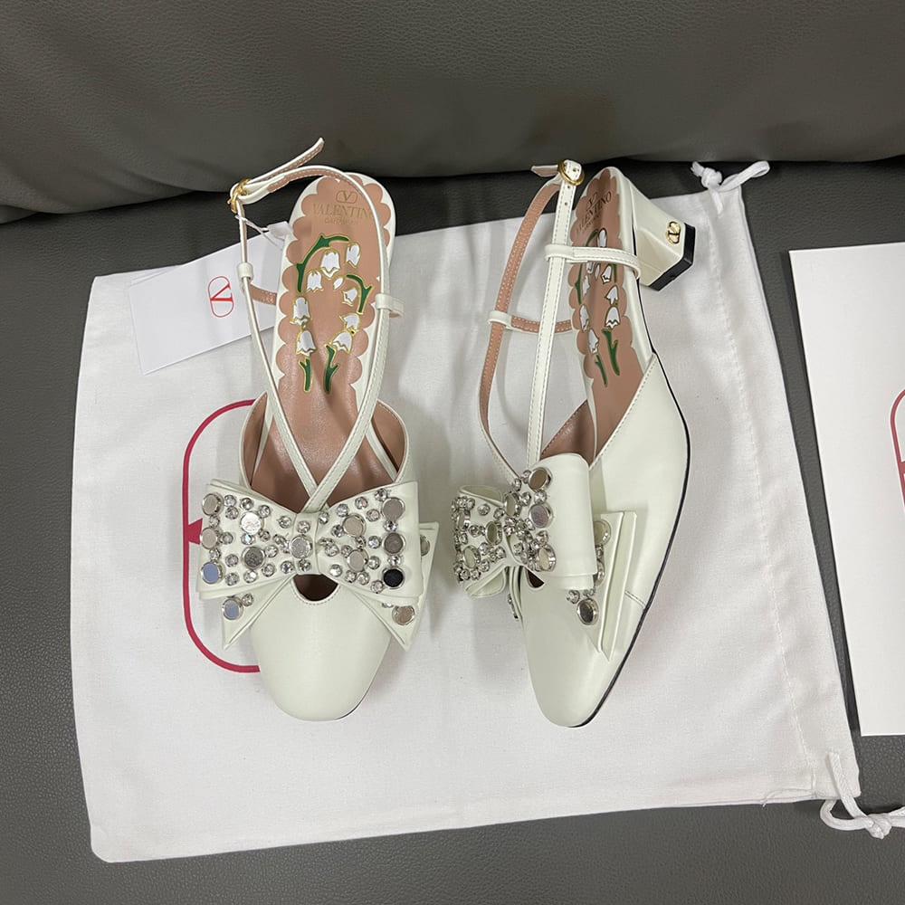 VALENTINO BOWOW crystal-embellished sheepskin high heels (heel height 4.5 cm)