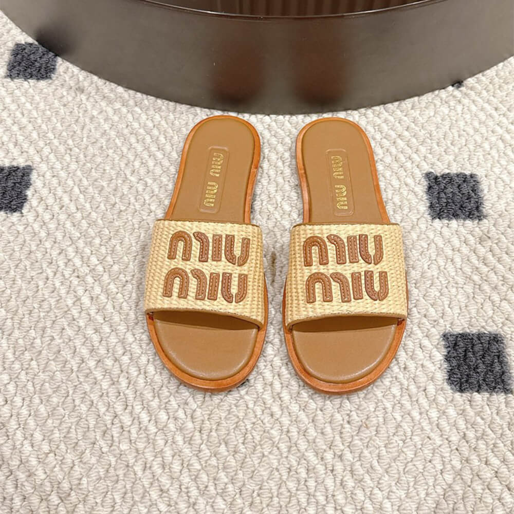 MiuMiu Raffia Slide Sandals