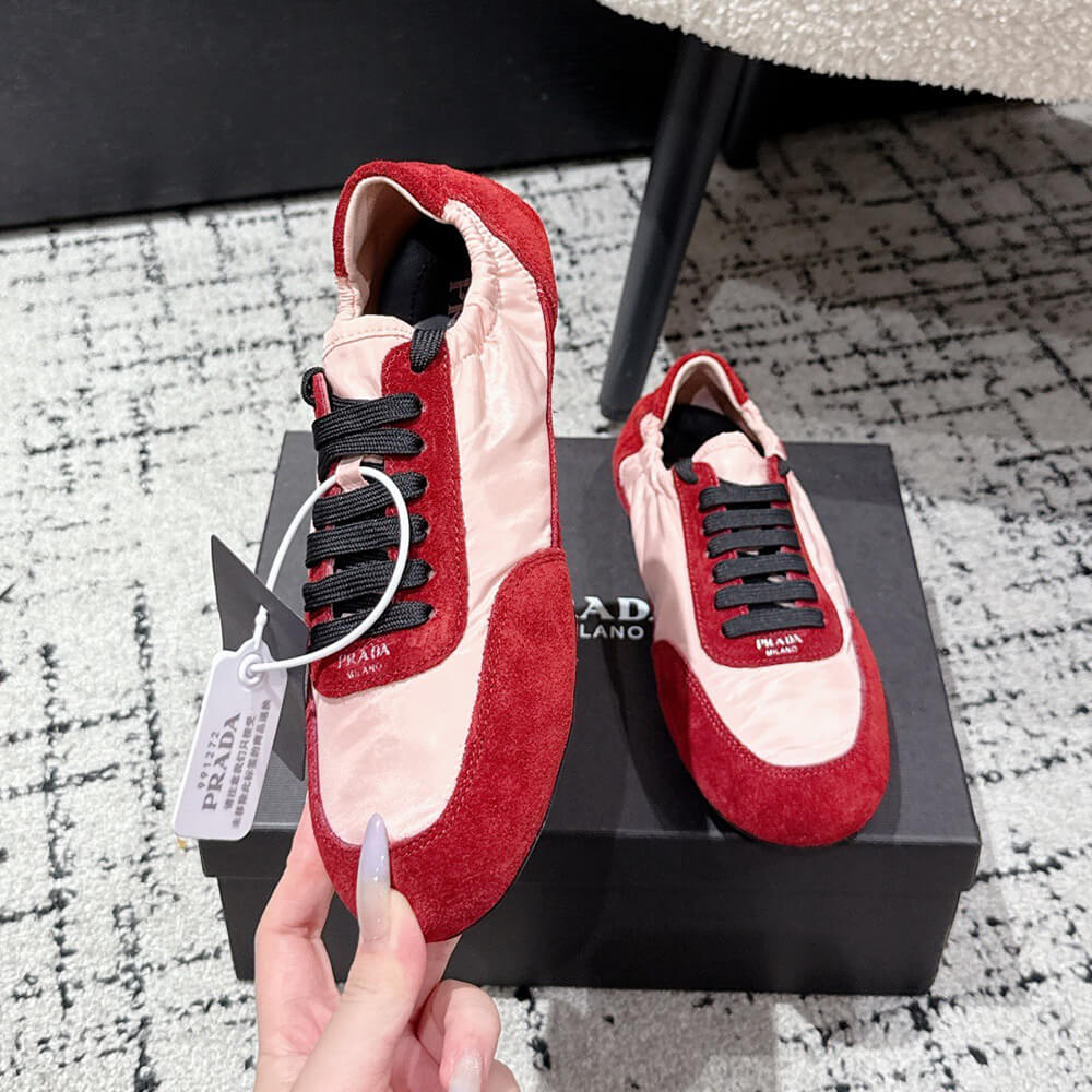 PRADA Collapse Re-Nylon and suede elasticized sneakers