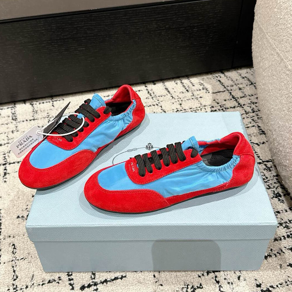 PRADA Collapse Re-Nylon and suede elasticized sneakers