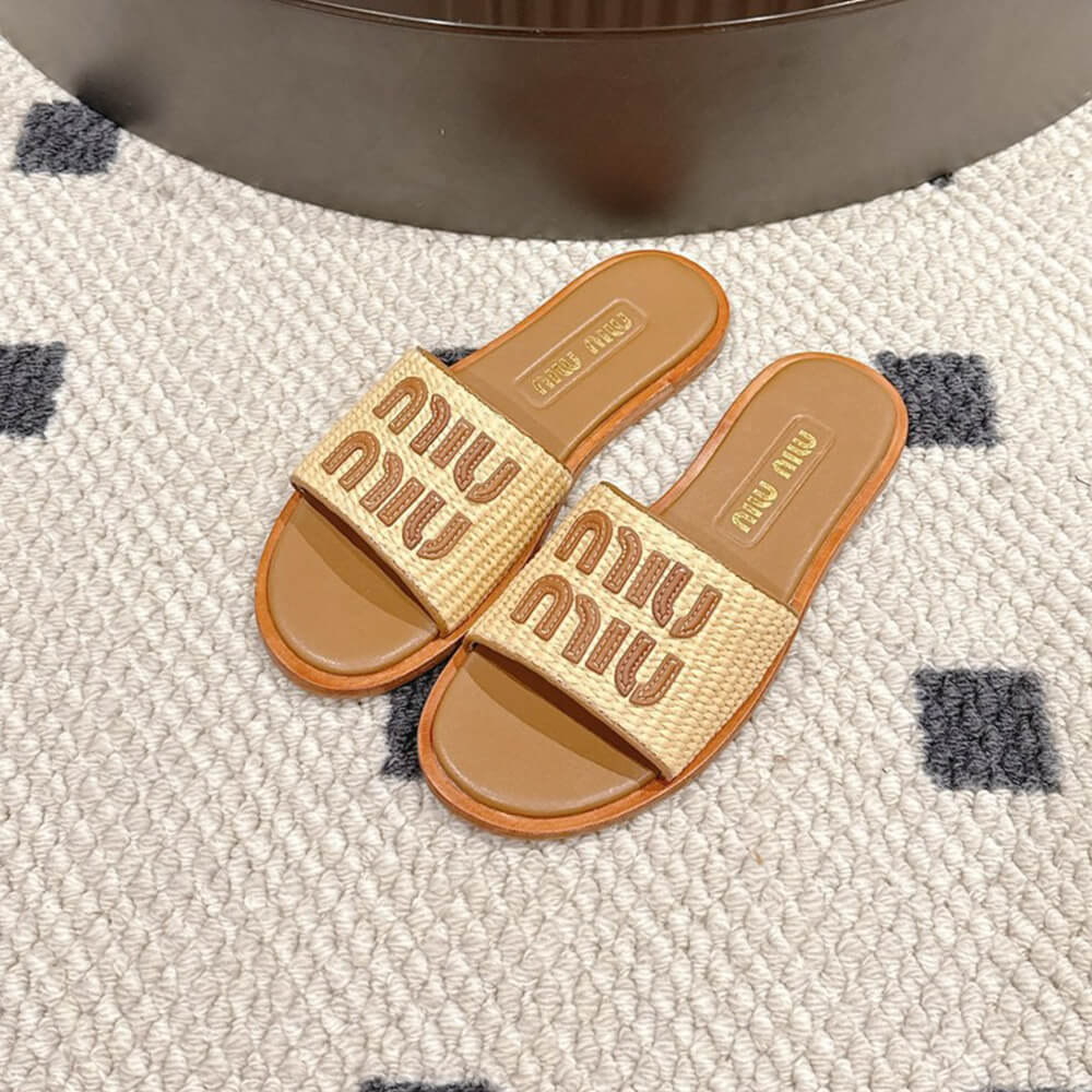 MiuMiu Raffia Slide Sandals